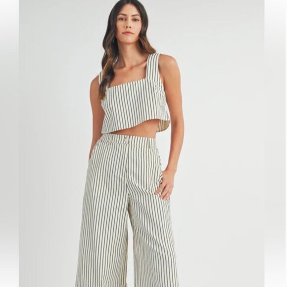 MABLE NEW Crop Top & Pant Women's Cream Striped Sleeveless 2 Piece Set - M $198 - Picture 4 of 16